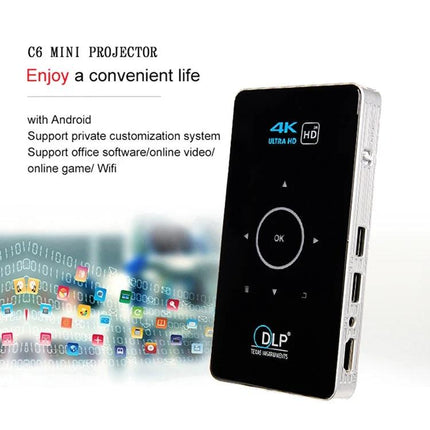 Portable Mini Projector for Home and Mobile Viewing compact black DLP 4K HD mini projector with Android, wireless streaming and 1080P support