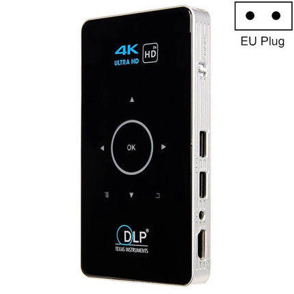 Portable Mini Projector for Home and Mobile Viewing compact 4K DLP pocket projector with Android, electric focus, wireless streaming, side ports, EU plug
