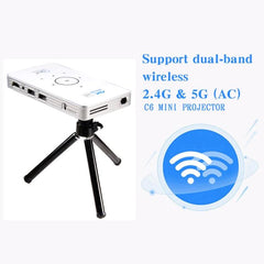 C6 Portable DLP Mini Projector with Android System and Wireless Projection, 1080P HD Home Theater Device