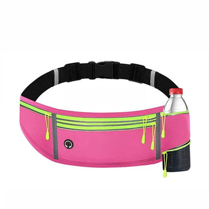 Outdoor Waterproof Waist Bag For Phone Ideal For Running pink breathable nylon lycra running belt with reflective strip, zippers and water bottle pocket