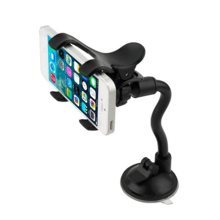 Universal Car Phone Holder With Suction Cup For Windshield Black - adjustable black windshield mount holding smartphone with flexible arm and quick-release clip