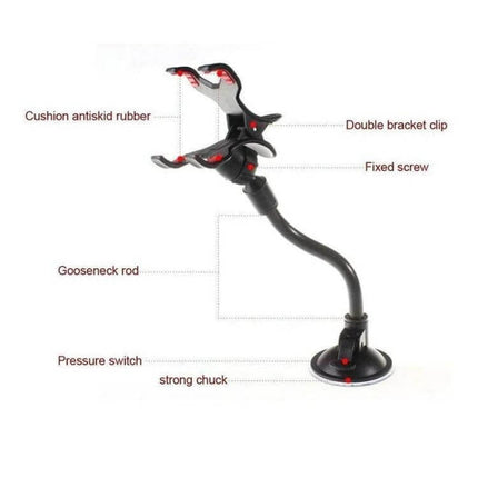 Universal Car Phone Holder With Suction Cup For Windshield Black - black gooseneck mount with double bracket clip, suction cup base, and anti-skid cushions