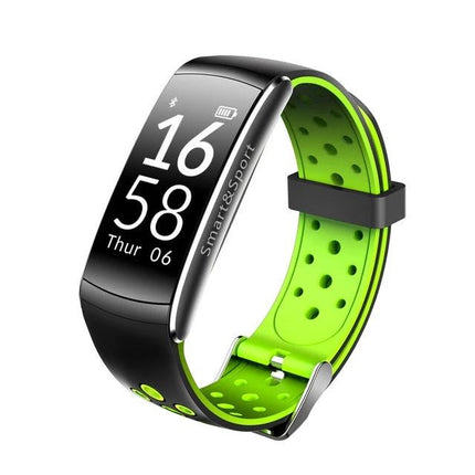Reliable Watch for Monitoring Daily Health and Fitness Routines - black and green smart fitness band showing time, heart rate tracking and step monitoring