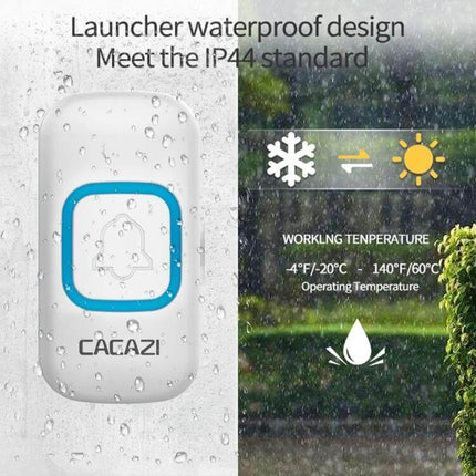 CACAZI Wireless Music Doorbell for Home Entry Alerts with Plugs — waterproof wireless doorbell button with IP44 rating and temperature range