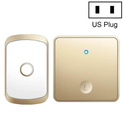 CACAZI Push-Button Wireless Doorbell for Multiple Regions gold receiver and white transmitter with US plug icon