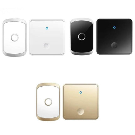 CACAZI Push-Button Wireless Doorbell for Multiple Regions modern white black and gold transmitters and receivers lineup