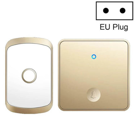 CACAZI Push-Button Wireless Doorbell for Multiple Regions gold transmitter and EU plug receiver with 60 chimes and 150m range