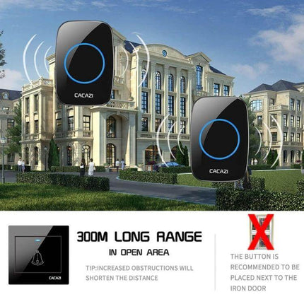 CACAZI Wireless Music Doorbell for Home Entry Notification black receiver units with blue ring and 300m range by mansion