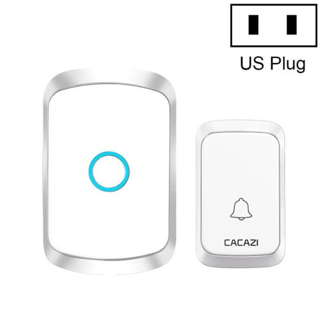 CACAZI Wireless Music Doorbell for Home Notifications - white wireless transmitter and US plug receiver set