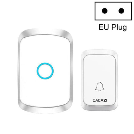 CACAZI Wireless Music Doorbell for Home Notifications white receiver and push-button transmitter with EU plug icon