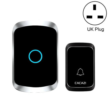 CACAZI Wireless Music Doorbell for Home Notifications black sleek receiver and push button transmitter with UK plug