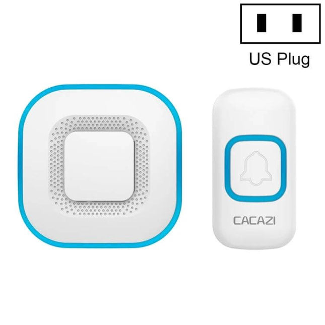 CACAZI Wireless Music Doorbell for Home with International Plugs white-blue receiver and button set with US plug option