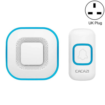 CACAZI Wireless Music Doorbell for Home with International Plugs white blue receiver and button set with UK plug icon