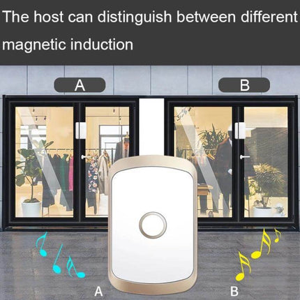 CACAZI Smart Wireless Doorbell for Door Opening Alerts — white wireless chime unit distinguishing magnetic induction for two sliding glass doors