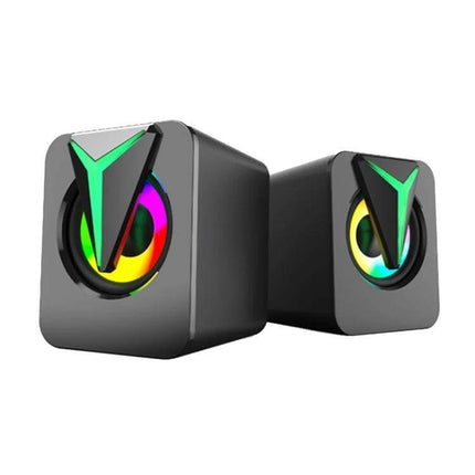 Desktop Speakers With Subtle RGB Lighting For Home Office Use compact USB-powered speakers with colorful rings and 3.5mm input