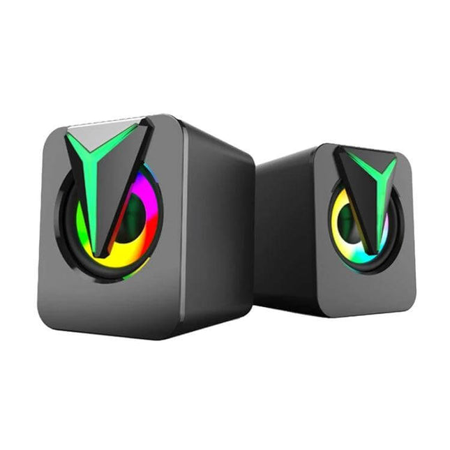 Desktop Speakers With Subtle RGB Lighting For Home Office Use compact USB-powered speakers with colorful rings and 3.5mm input