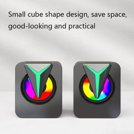 Desktop Speakers With Subtle RGB Lighting For Home Office Use small cube design RGB rings USB powered 3.5mm input