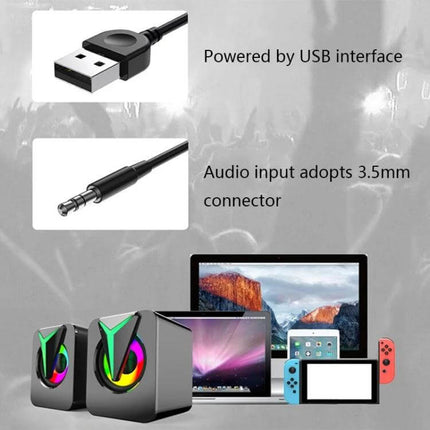 Desktop Speakers With Subtle RGB Lighting For Home Office Use USB powered compact speakers with 3.5mm input
