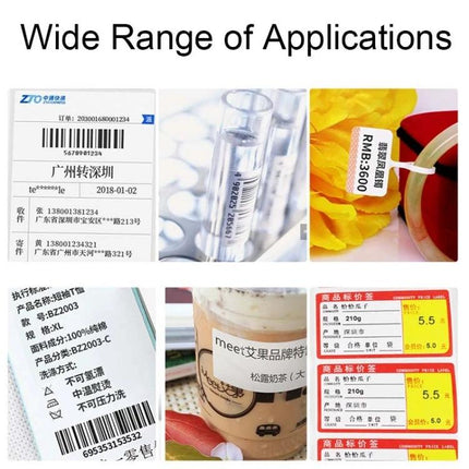 Xprinter Thermal Label Printer for Business and Logistics Use showing printed shipping, retail and lab labels