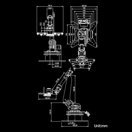 Waveshare RoArm-M1 Robotic Arm for Educational Projects technical blueprint drawing with dimensions in mm