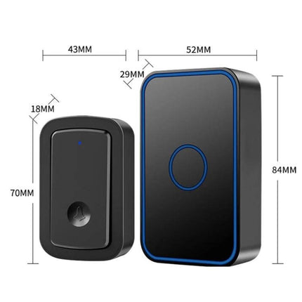 CACAZI Wireless Doorbell for Home Entry Alerts with Three Receivers compact black receivers with blue trim and dimensions shown