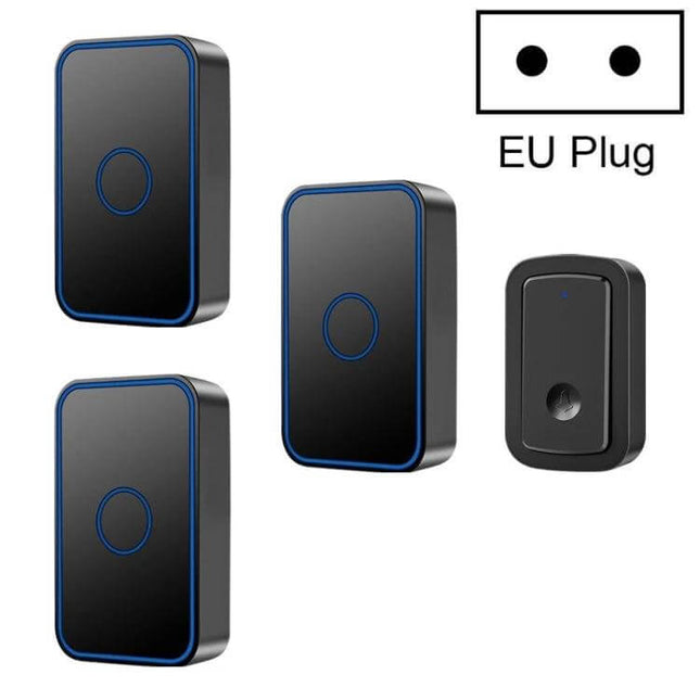 CACAZI Wireless Doorbell for Home Entry Alerts with Three Receivers - black wireless doorbell set with three receivers and one push button (EU plug)