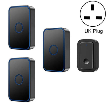 CACAZI Wireless Doorbell for Home Entry Alerts with Three Receivers showing three black receivers and one black wireless button with UK plug icon