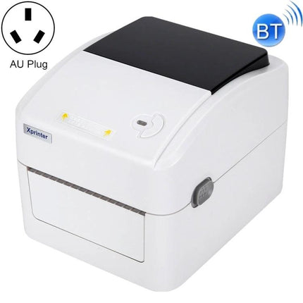 Xprinter XP-420B Thermal Label Printer with Bluetooth Option white desktop thermal label printer showing AU plug icon