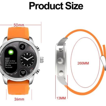 LEMFO Smart Watch for Everyday Activity Tracking and Reminders - orange band, 50mm face, 26mm lug, 13mm thickness, 266mm strap length