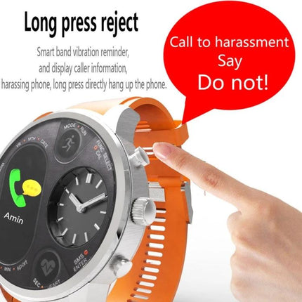 LEMFO Smart Watch for Everyday Activity Tracking and Reminders - orange band showing incoming call reject and long-press hang-up feature