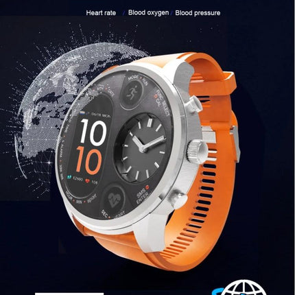 LEMFO Smart Watch for Everyday Activity Tracking and Reminders - orange band dual time zone smartwatch displaying heart rate and sleep tracking