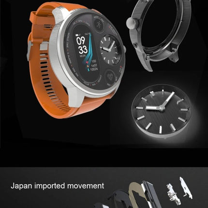 LEMFO Smart Watch for Everyday Activity Tracking and Reminders - orange strap smartwatch showing metallic curves and exploded view of components