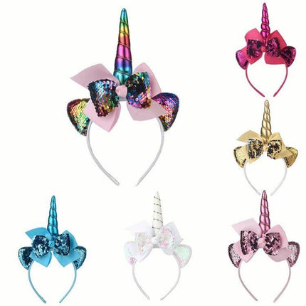 Kids Cartoon Headbands 2-Pack For Everyday Dress Up sequined unicorn bow headbands set for girls, cotton-lined comfort, birthday party accessory