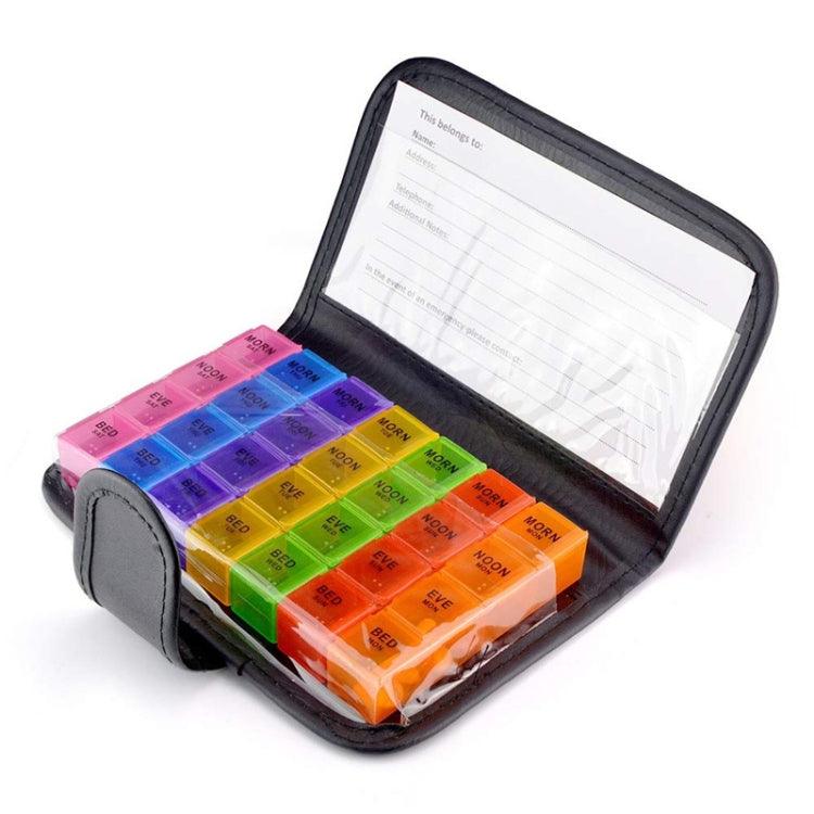 Compact 28-Cell Leather Pill Organizer with Notebook Design