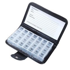 Compact 28-Cell Leather Pill Organizer with Notebook Design