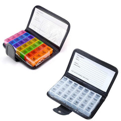 Compact 28-Cell Leather Pill Organizer with Notebook Design