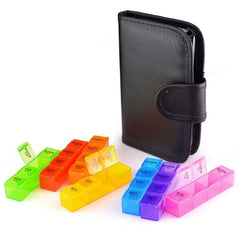 Compact 28-Cell Leather Pill Organizer with Notebook Design