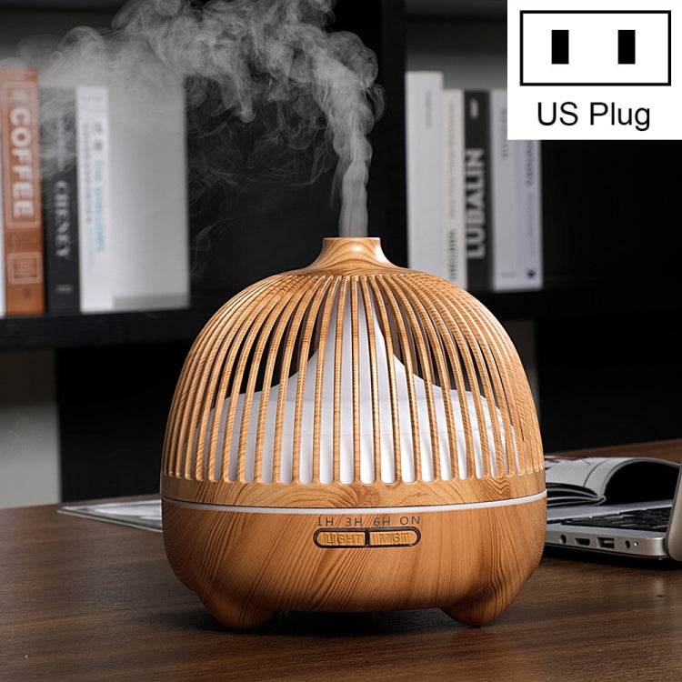 Bird Cage Wood Graphic Aromatherapy Machine Ultrasonic Smart Home Colorful Night Light Hollow Humidifier, US Plug, EU Plug, AU Plug, UK Plug - Syndmart