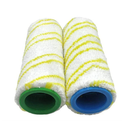 Cleaning Brush Roller Set for Karcher Floor Cleaner Accessories - pair of white yellow-striped replacement rollers for Karcher floor cleaner