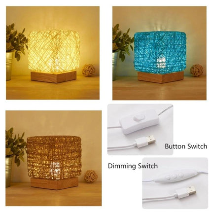 Add a Decorative Sepak Takraw Lamp to Your Bedroom Nightstand with wooden base hemp rope USB dimming light