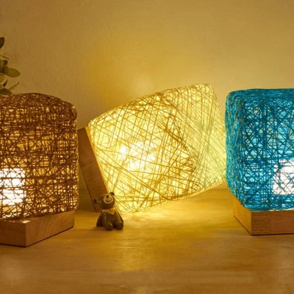 Add a Decorative Sepak Takraw Lamp to Your Bedroom Nightstand - woven ball lamp with solid wood base and USB-powered warm light