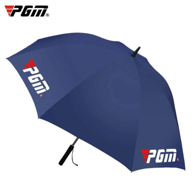 PGM Golf Umbrella with Built-in Fan for Everyday Sun Protection - navy blue umbrella with PGM logo, built-in fan for shade and cooling