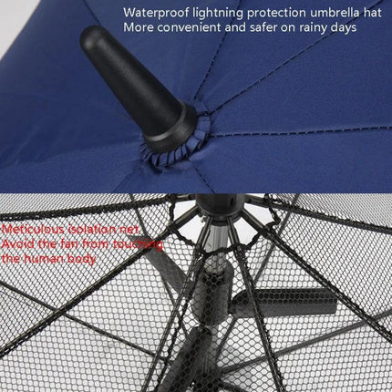 PGM Golf Umbrella with Built-in Fan for Everyday Sun Protection showing umbrella tip, internal fan and protective mesh