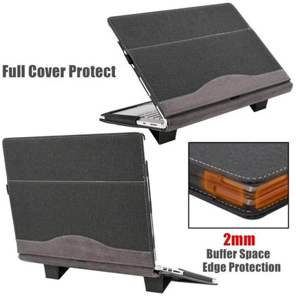 13.3 Inch Leather Protective Laptop Case with Stand in black PU leather with built-in foldable stand and edge protection