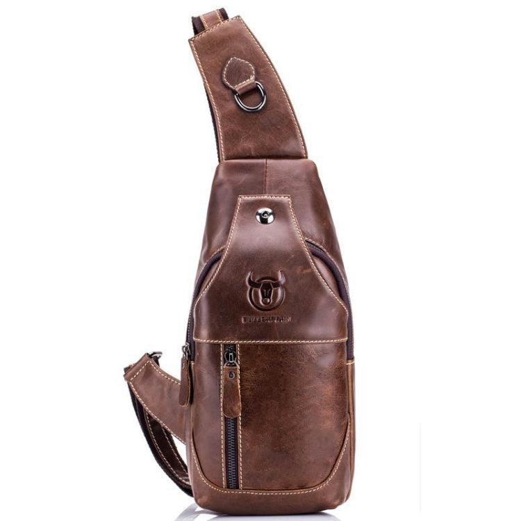 BULL CAPTAIN 019 Vintage Leather Crossbody Bag for Men - Black Cowhide Chest Bag with Buckle Closure