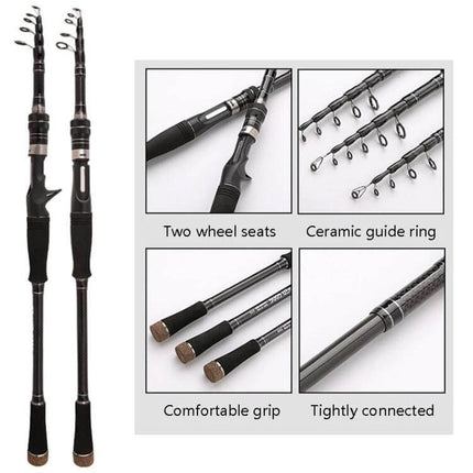 Carbon Telescopic Fishing Rod For River And Lake Fishing - lightweight carbon fiber telescopic rod with ceramic guide rings and comfortable grip