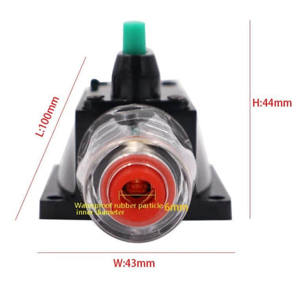 Car Audio Circuit Breaker Switch 10A For Automotive Use front view with waterproof terminal and dimensions