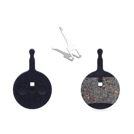 Mountain Bike Semi-Metallic Brake Pads for Disc Brakes - copper-fiber round pads with steel back plate and spring clip for easy installation