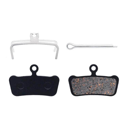 Mountain Bike Semi-Metallic Brake Pads for Disc Brakes - copper-fiber pads with steel back plate and spring pin, set for bicycle disc brakes
