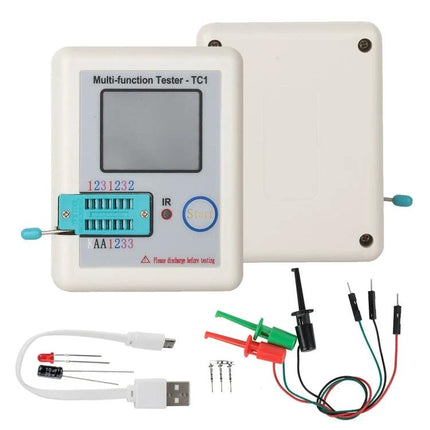 Handheld Electronic Component Tester for Diodes and Transistors - compact multi-function tester with ZIF socket, probes and USB cable for hobbyists and technicians